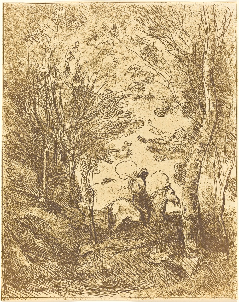 Horseman in the Woods, iso lautanen (Le Grand Cavalier sous bois) tekijältä Jean Baptiste Camille Corot
