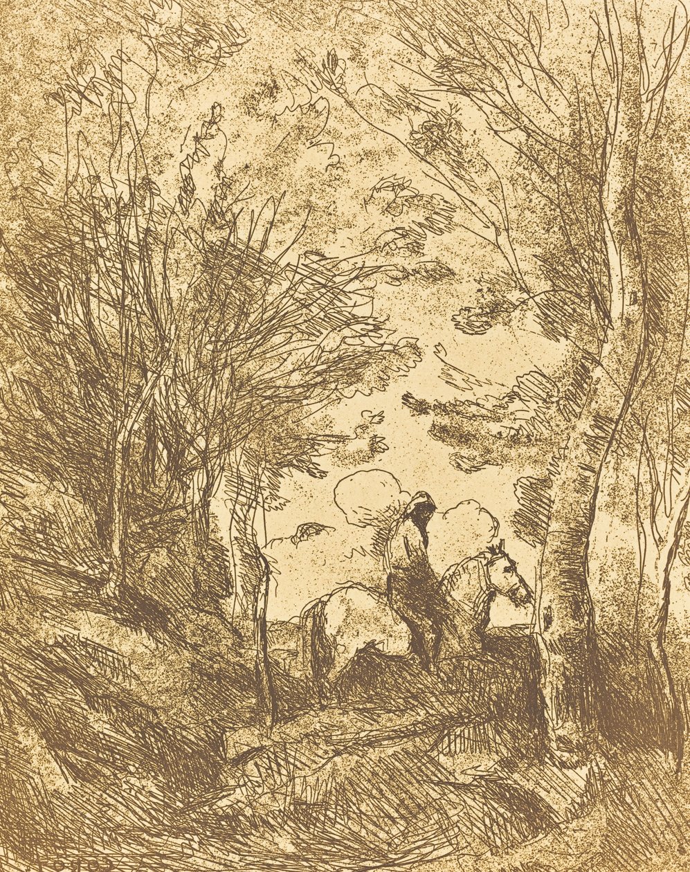 Horseman in the Woods, Large Plate Le Grand Cavalier sous bois, n. 1854. tekijältä Jean Baptiste Camille Corot