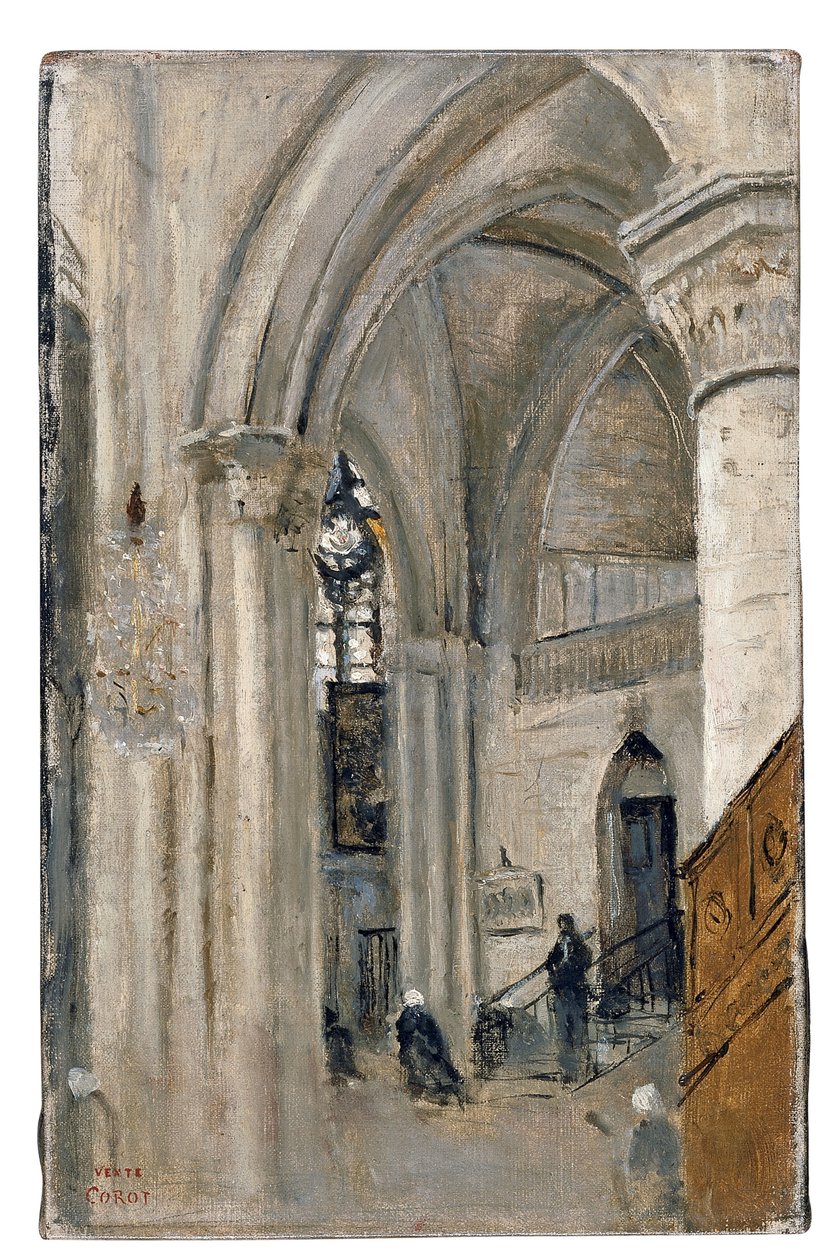 Mantesin kirkon sisätilat tekijältä Jean Baptiste Camille Corot