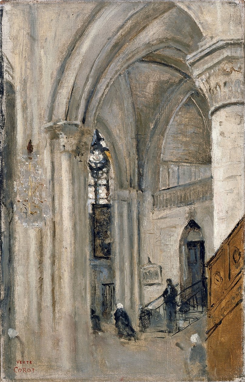 Mantesin kirkon sisätilat tekijältä Jean Baptiste Camille Corot