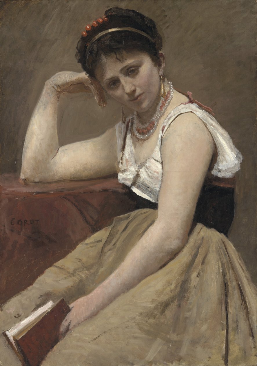 Keskeytetty lukeminen, n. 1870 tekijältä Jean Baptiste Camille Corot