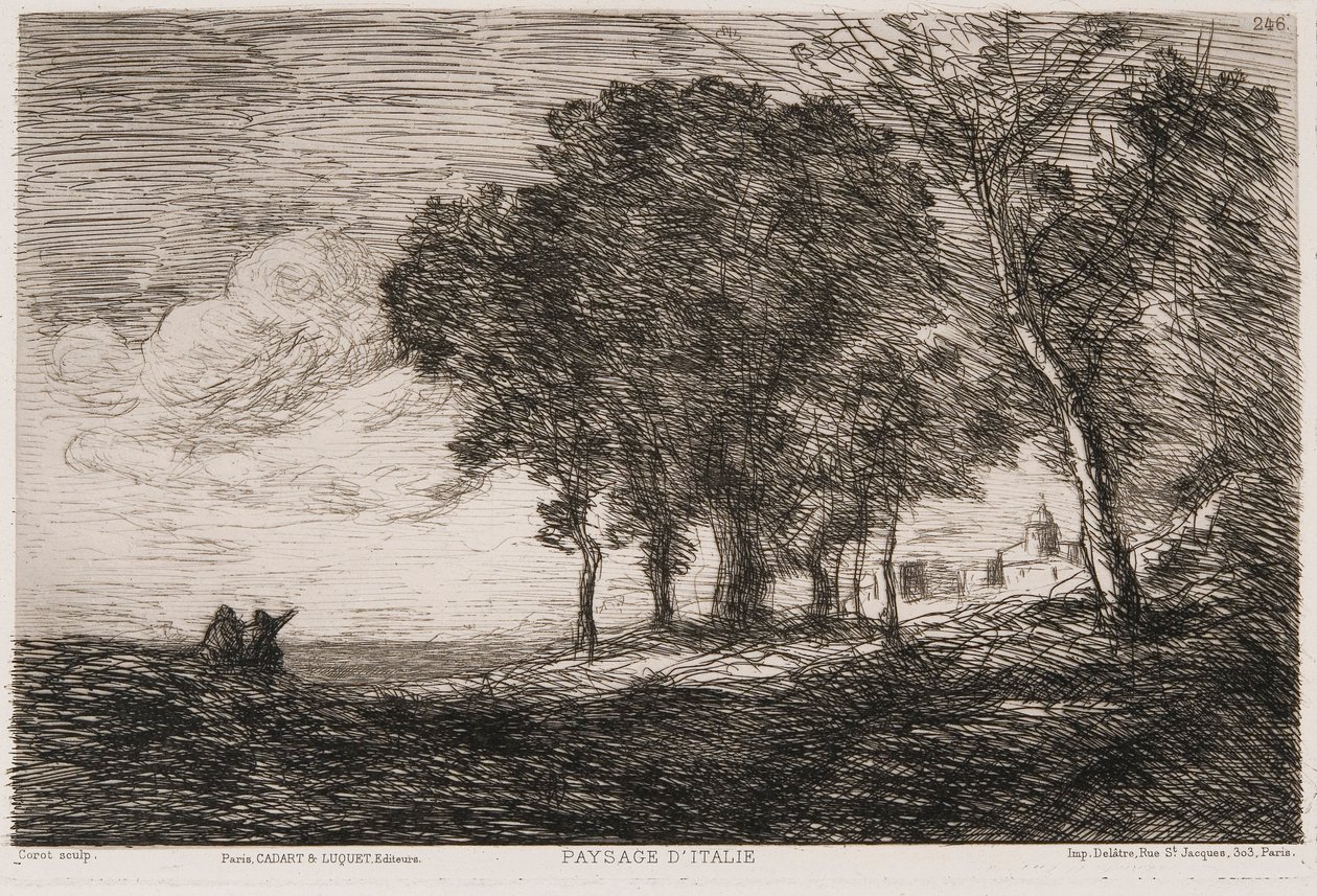 Italian maisema, vuodelta 1865. tekijältä Jean Baptiste Camille Corot
