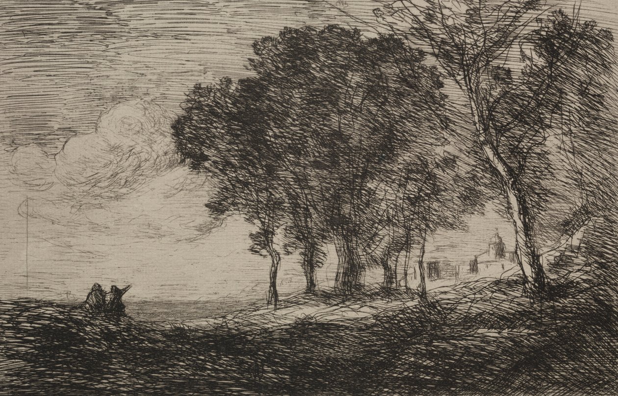 Italian maisema, n. 1865. tekijältä Jean Baptiste Camille Corot