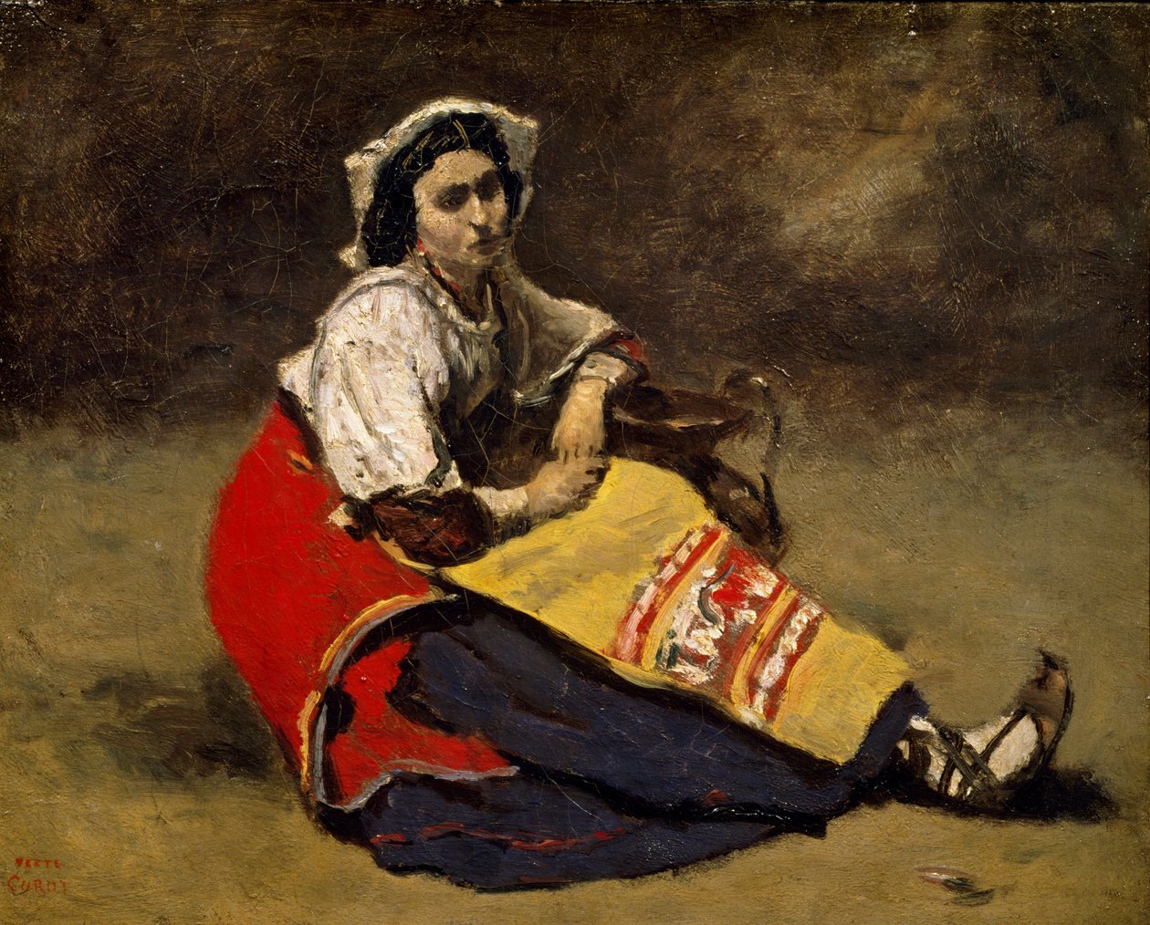 "Italienne assise sur le sol" Jean Baptiste (Jean Baptiste) Camille Corot (1796-1875) maalaus Zürich, yksityiskokoelma tekijältä Jean Baptiste Camille Corot