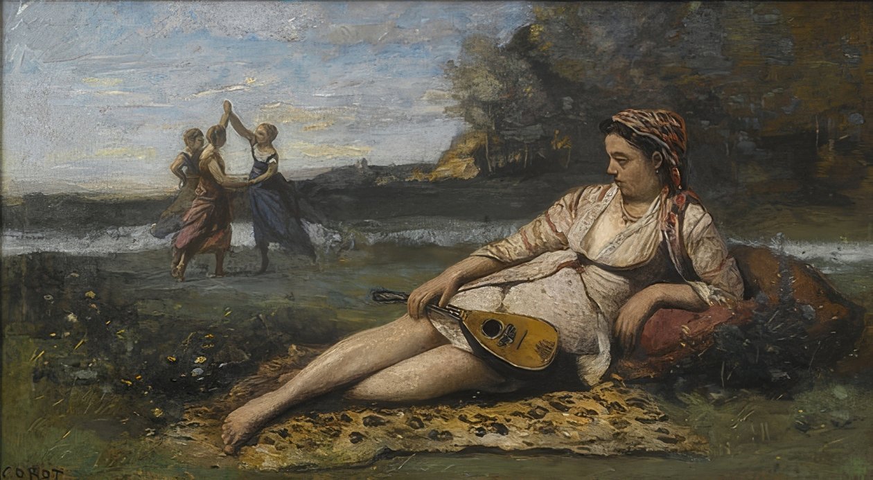 Nuoret naiset Spartasta (Jeunes filles de Sparte). Noin 1868-70 tekijältä Jean Baptiste Camille Corot