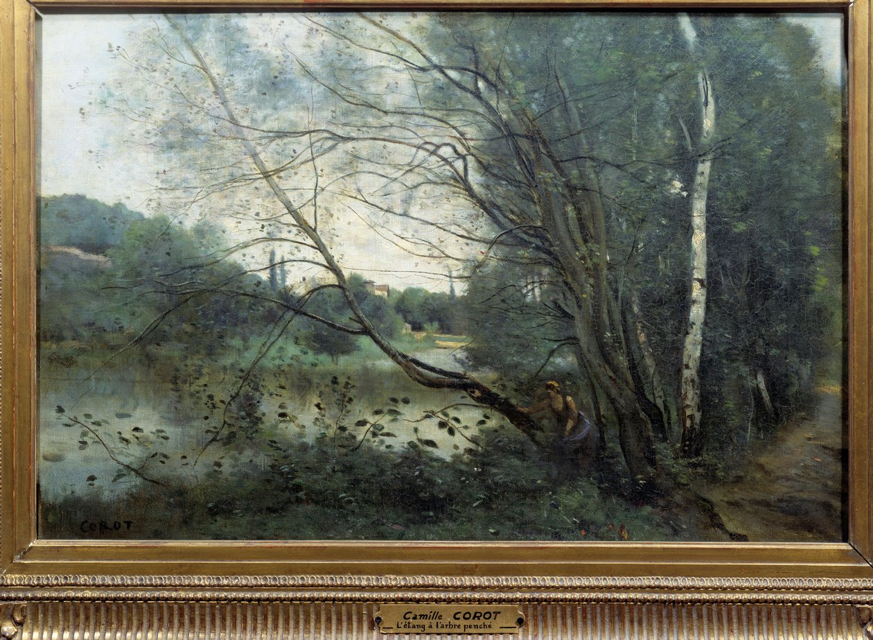 Lampi ja nuoli puu Maalaus Camille Corot (1796-1875) 1800-luvun Reims, Musee des Beaux Arts tekijältä Jean Baptiste Camille Corot