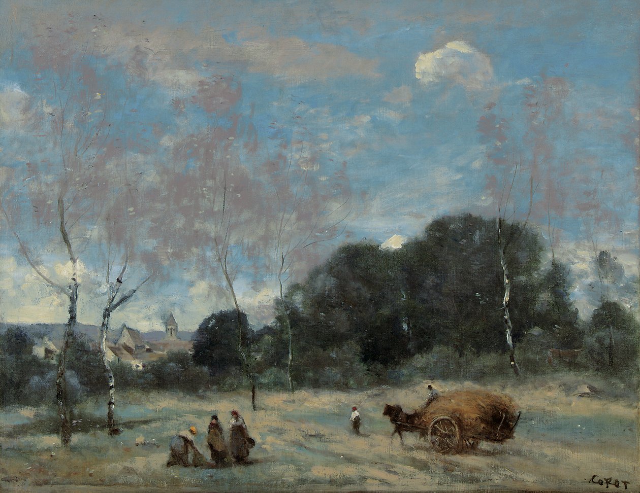 Heinän paluu Marcoussisiin, 1870-74 tekijältä Jean Baptiste Camille Corot