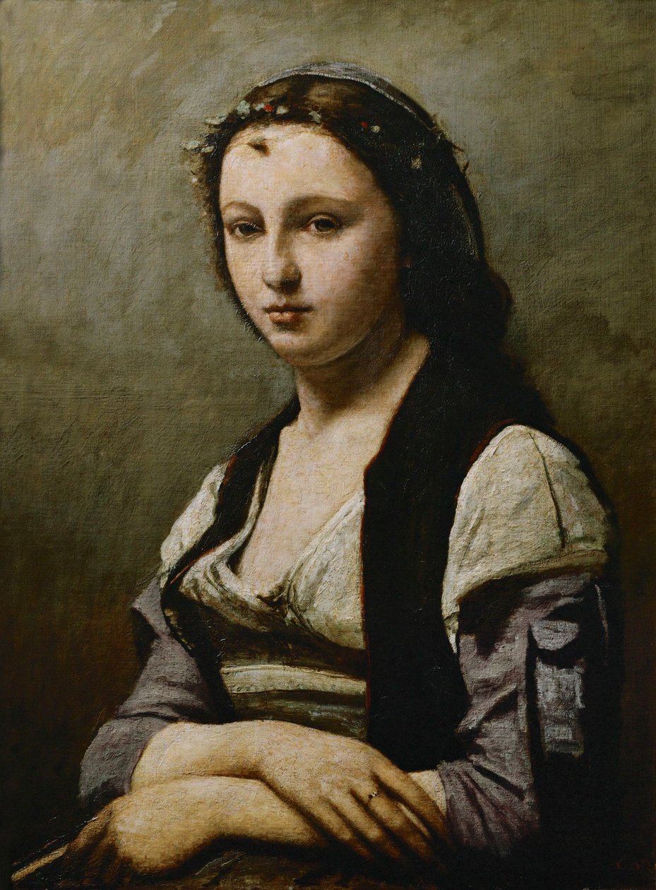 Nainen, jolla on helmi ... tekijältä Jean Baptiste Camille Corot