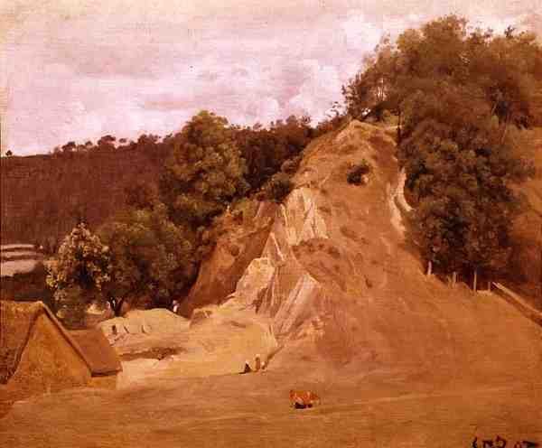 Maisema, jossa on talonpoikaisnaisia ja lehmä (öljy kankaalle) tekijältä Jean Baptiste Camille Corot