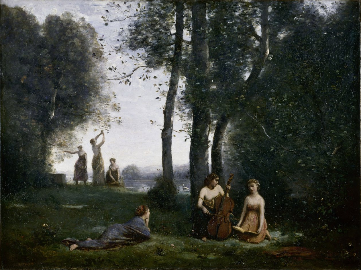 Le Concert Champêtre Woodland musiikintekijät tekijältä Jean Baptiste Camille Corot
