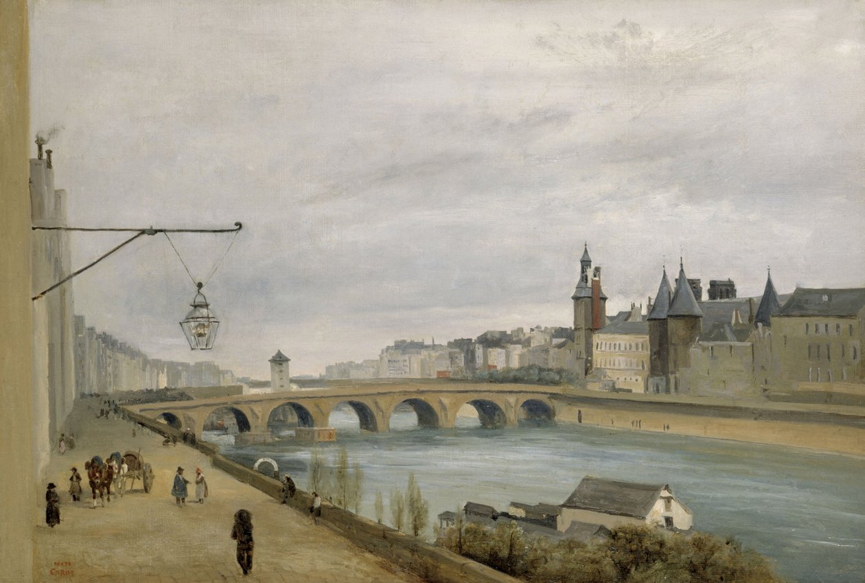 Pont au Change, Quai de Gesvresiltä katsottuna (1830), noin 1830 (öljy kankaalle) tekijältä Jean Baptiste Camille Corot