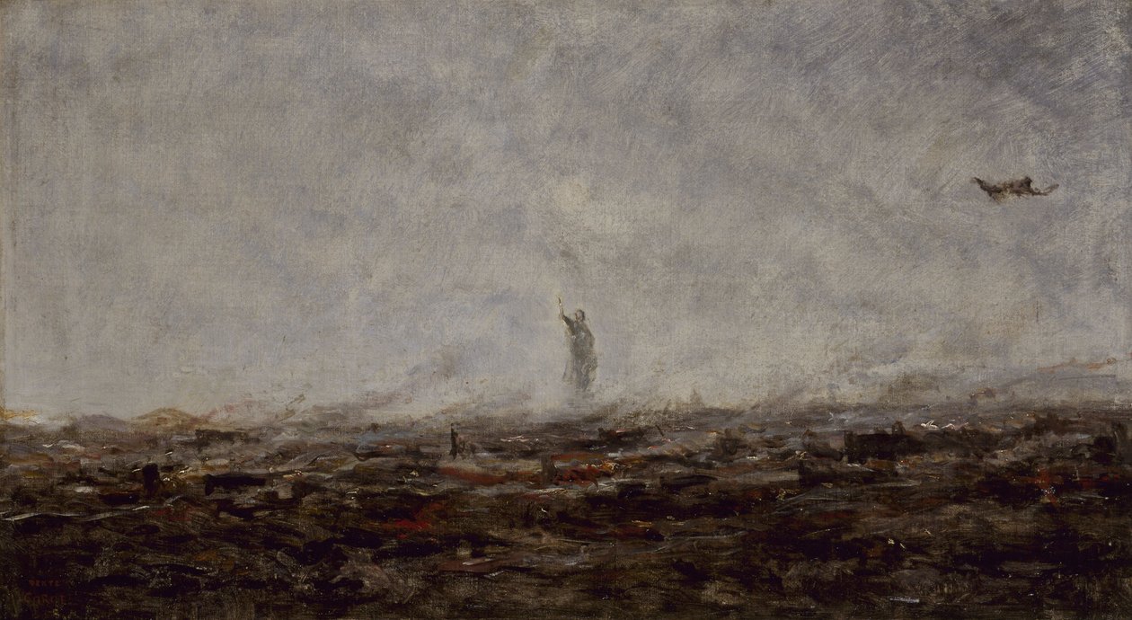 Le Rêve: Pariisi palaa, syyskuu 1870, 1870 (öljy kankaalle) tekijältä Jean Baptiste Camille Corot