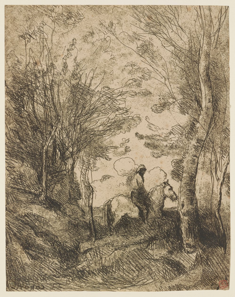 Le grand cavalier sous bois (Suuri ratsastaja metsässä) tekijältä Jean Baptiste Camille Corot