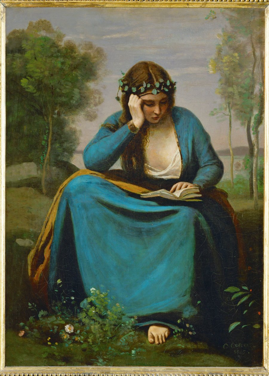 Liseuse couronee des Fleurs tai La Muse de Virgil ... tekijältä Jean Baptiste Camille Corot