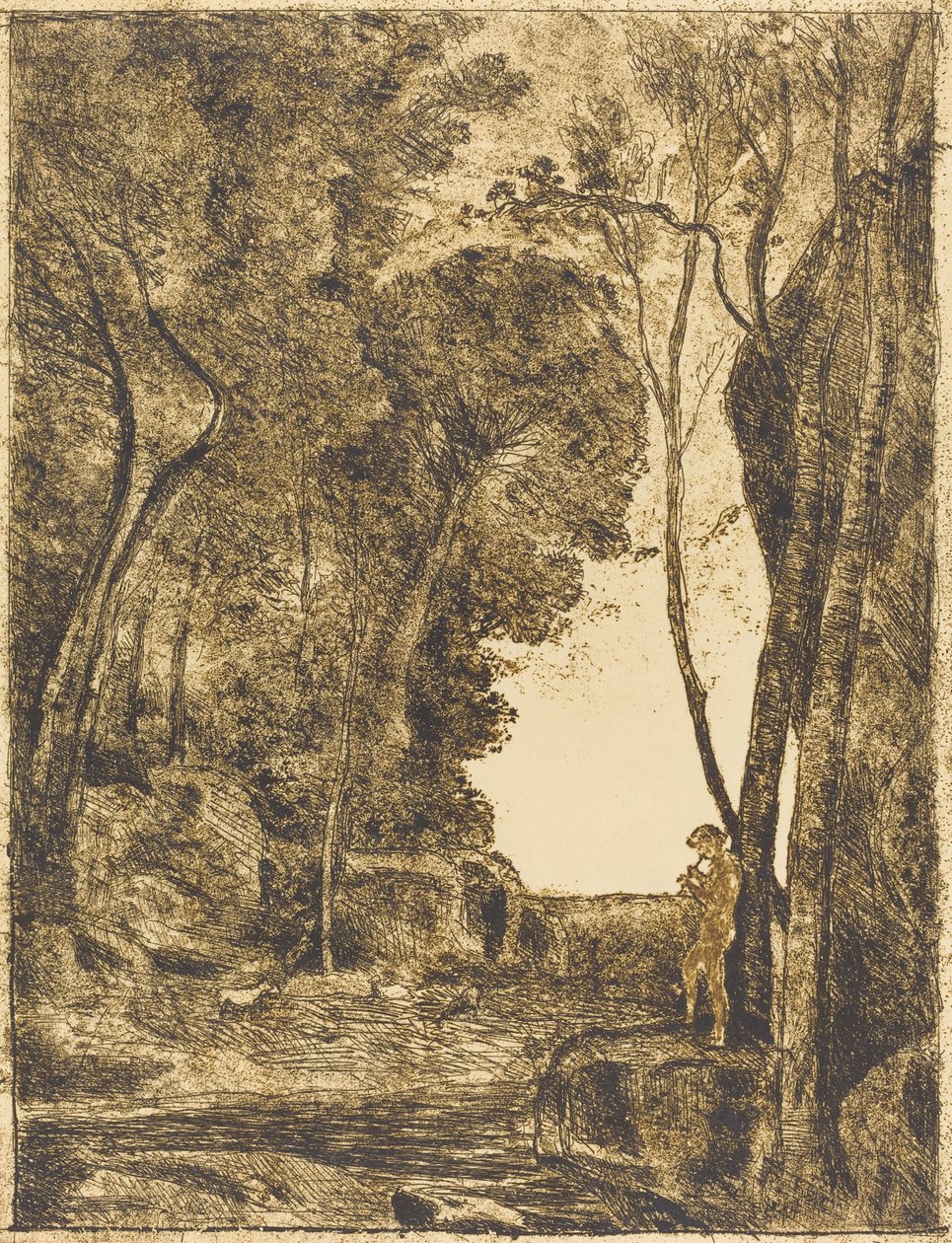 Pikkupaimen, 1. lautanen (Le Petit Berger) tekijältä Jean Baptiste Camille Corot
