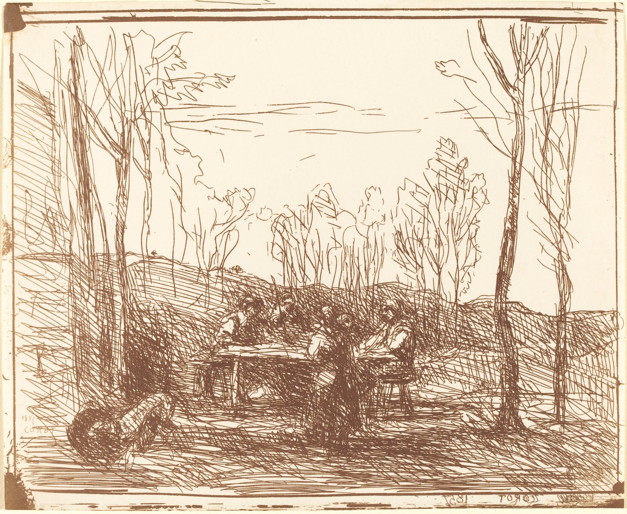 Lounas aukiolla Lounas raivaamalla, 1857. tekijältä Jean Baptiste Camille Corot