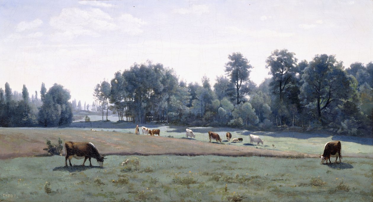 Marcoussis - lehmät laiduntavat, 1845-50 tekijältä Jean Baptiste Camille Corot