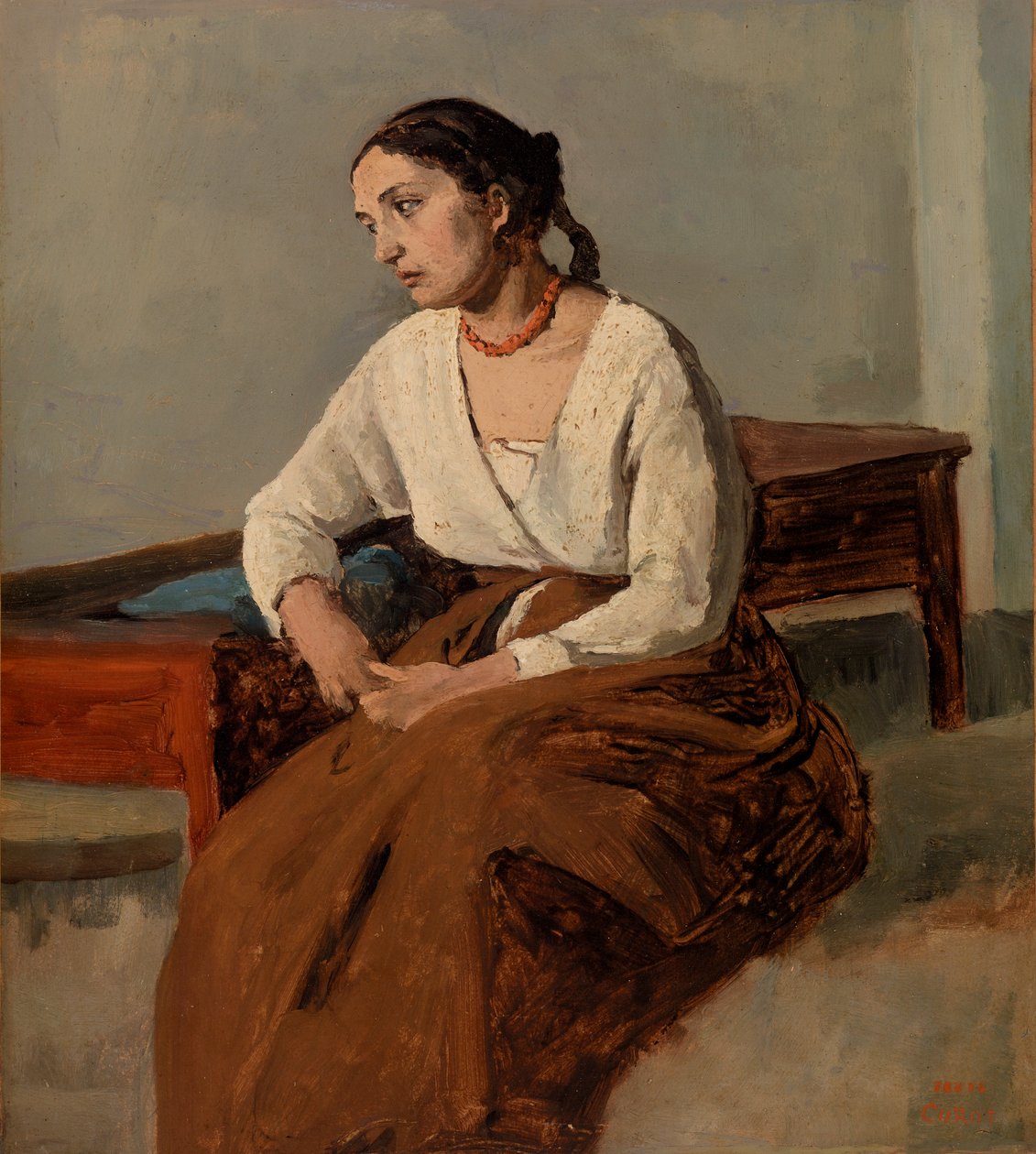 Melankolinen italialainen nainen (Rooma) tekijältä Jean Baptiste Camille Corot