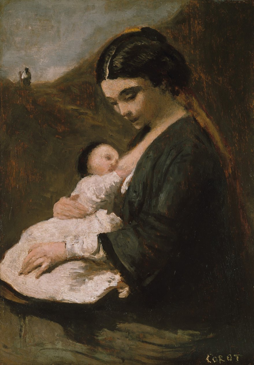 Äiti ja lapsi, luultavasti 1860-luku. tekijältä Jean Baptiste Camille Corot
