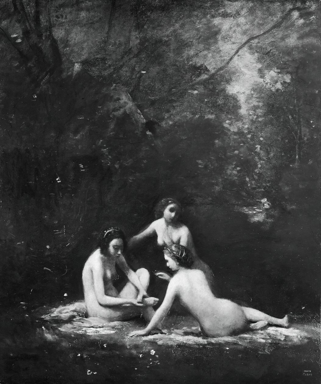 Nymfit lähtevät kylpylästä, 1843. tekijältä Jean Baptiste Camille Corot