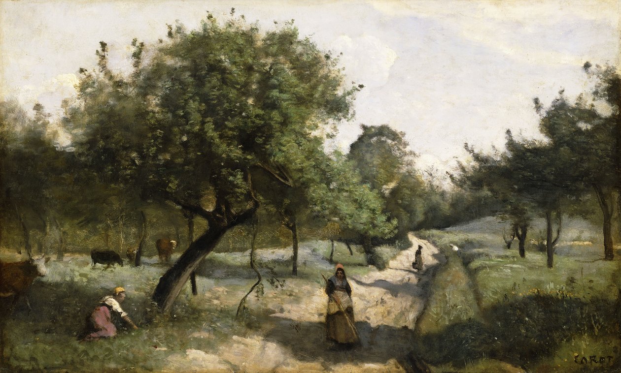 Polku omenapuiden kanssa, 1850-60 tekijältä Jean Baptiste Camille Corot