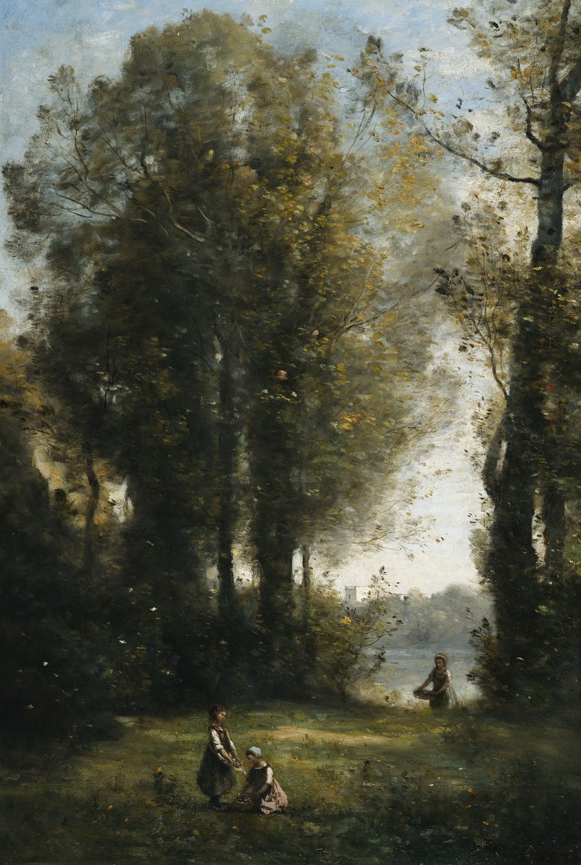 Päivänkakkarien poiminta; Picking Daisies, n. 1865-1870 tekijältä Jean Baptiste Camille Corot