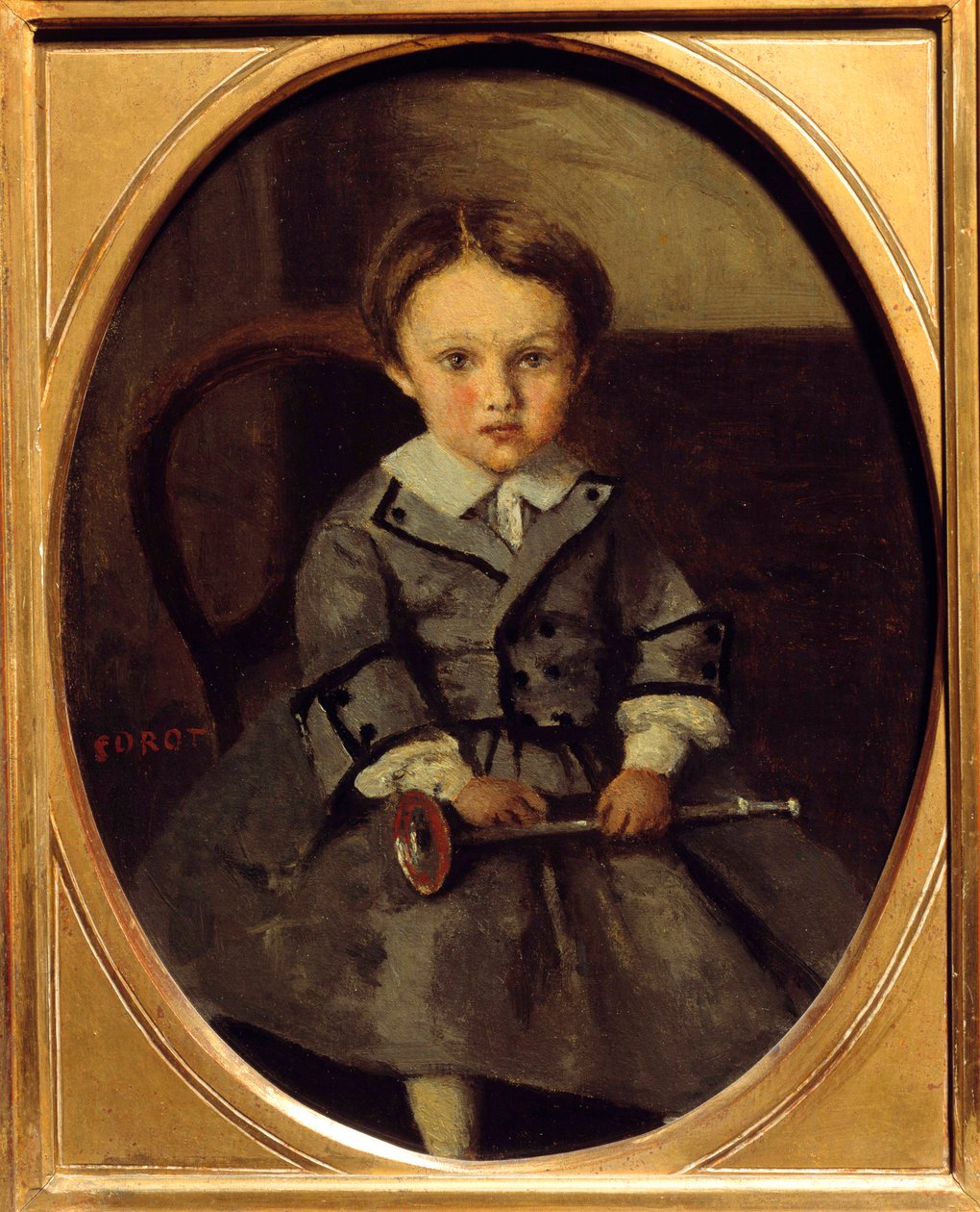 Muotokuva Maurice Robertista (1853-1925), Francois Robertin pojasta, Camille Corotin (1796-1875) Corotin maalauksen ystävästä 1857 su. 0,29x0,23 m tekijältä Jean Baptiste Camille Corot