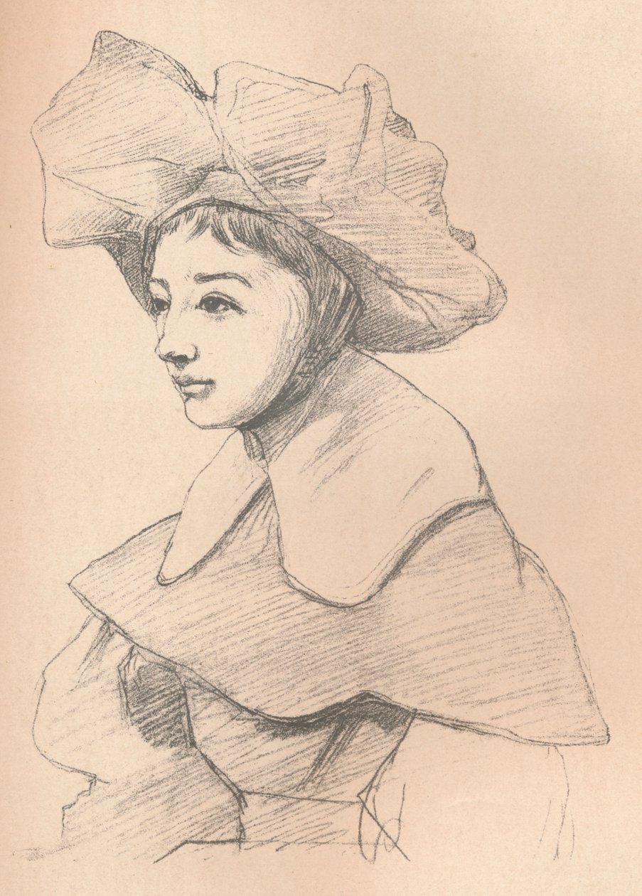 Nuoren naisen muotokuva suuressa hatussa, Hagarini, n. 1830 tekijältä Jean Baptiste Camille Corot