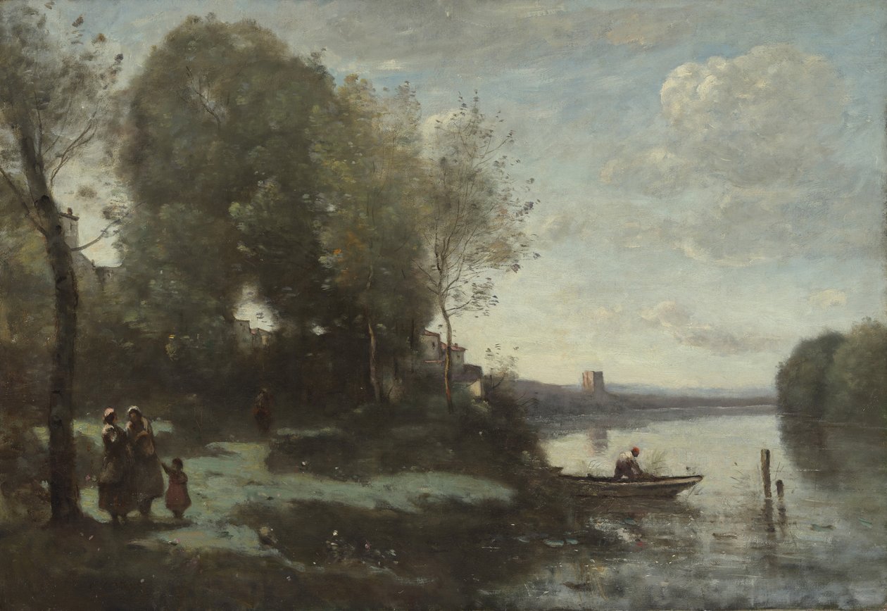 Joki kaukaisella tornilla, 1865. tekijältä Jean Baptiste Camille Corot