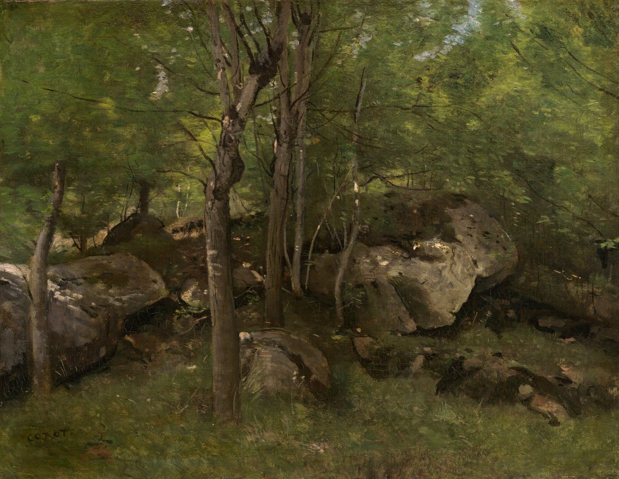 Kiviä Fontainebleaun metsässä, 18601865. tekijältä Jean Baptiste Camille Corot