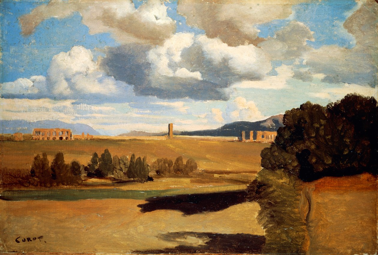 Roman Campagna ja Claudian Aqueduct, Jean-Baptiste-Camille Corot (1796-1875) tekijältä Jean Baptiste Camille Corot