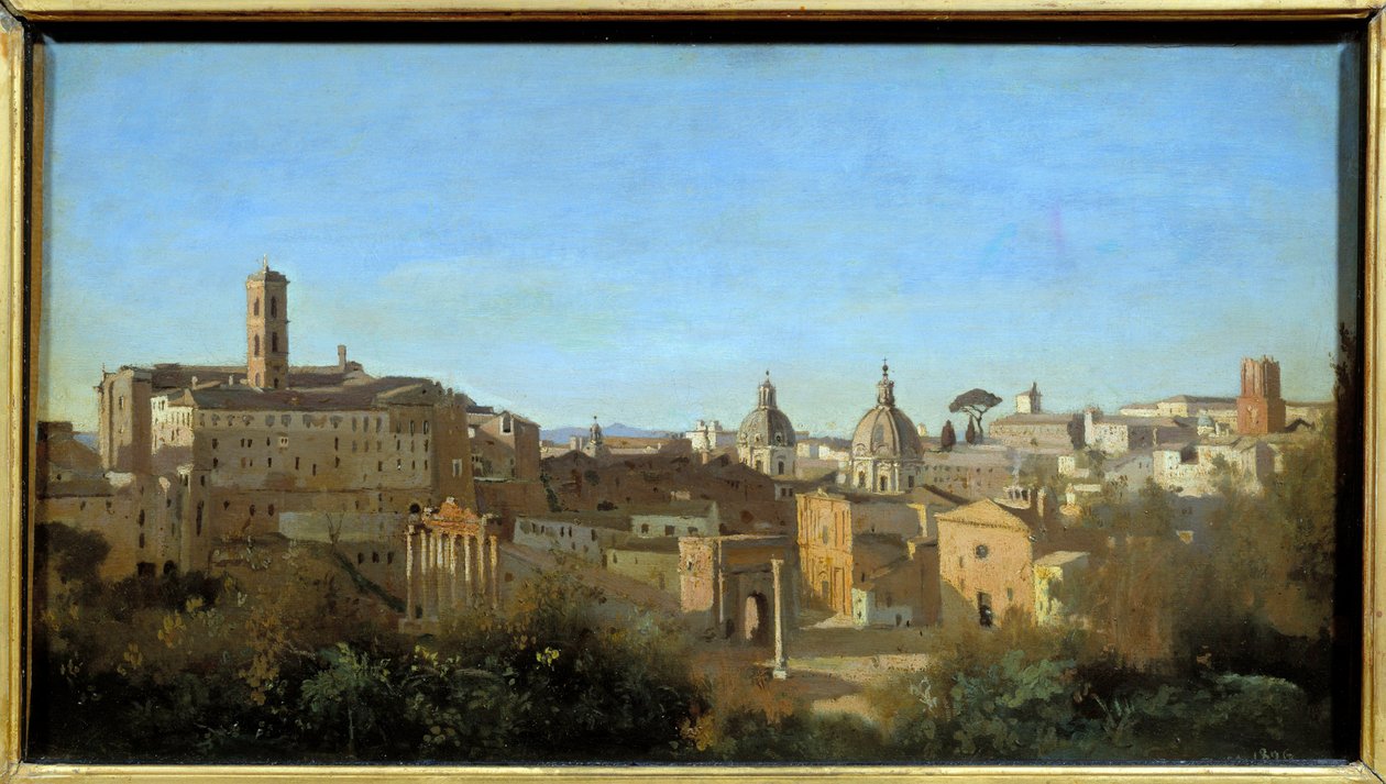 Rooma, foorumi Farnese Gardensista katsottuna. Camille Corotin maalaus (1796-1875) tekijältä Jean Baptiste Camille Corot
