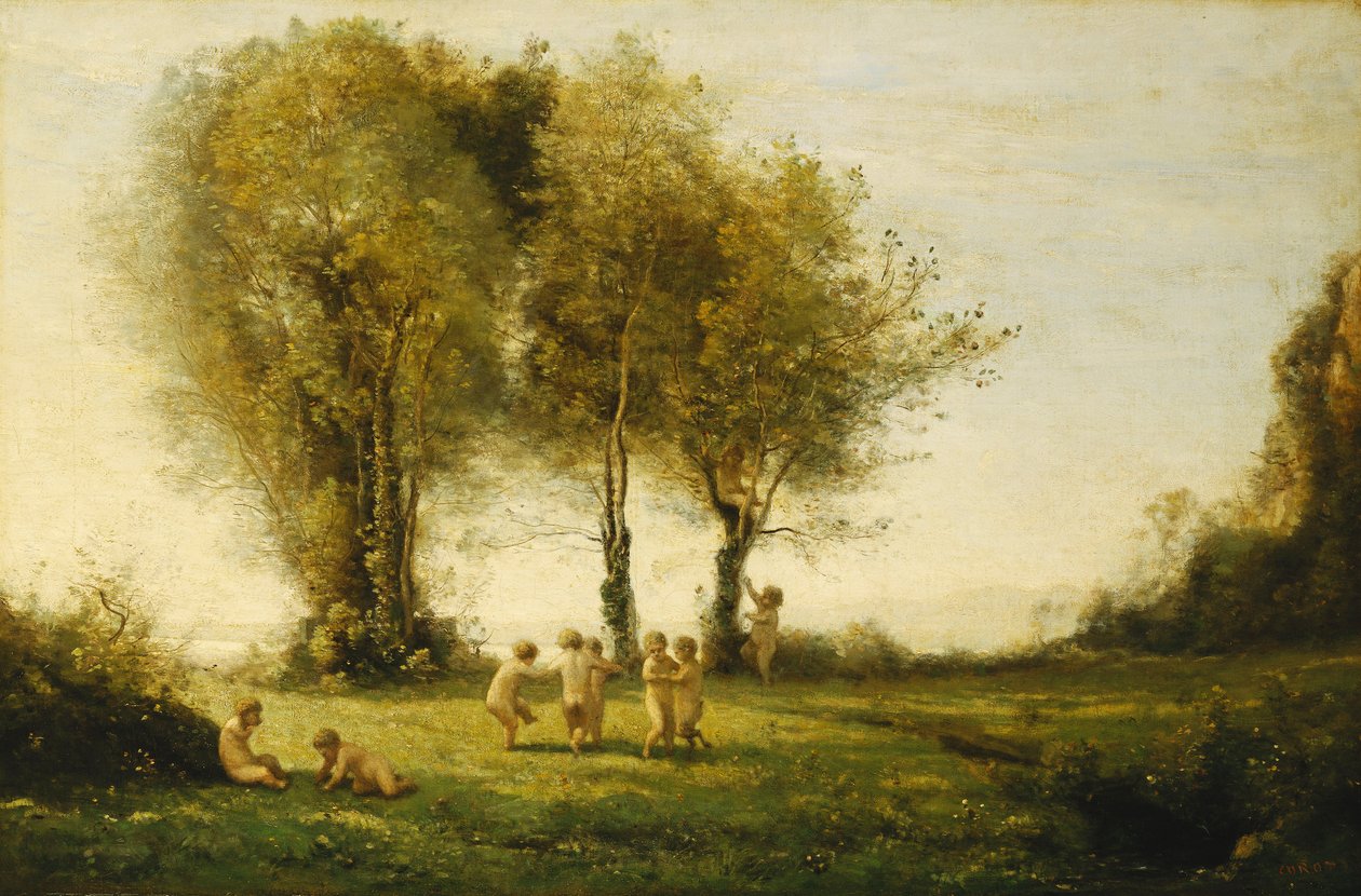 Rakkauden kierros; Auringonnousu; Amoreiden kierros; Auringonnousu, n. 1854–1855 tekijältä Jean Baptiste Camille Corot