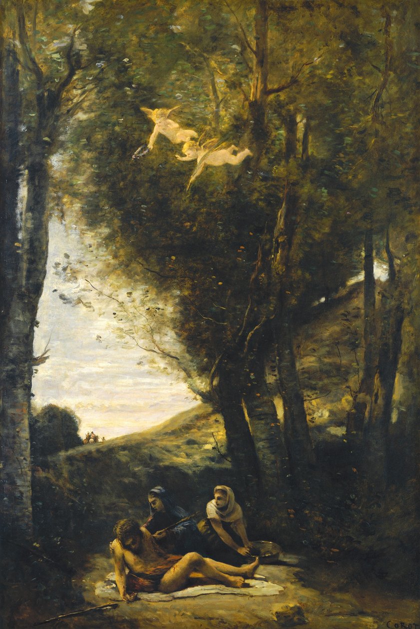Pyhä Sebastian Pyhien naisten auttama tekijältä Jean Baptiste Camille Corot