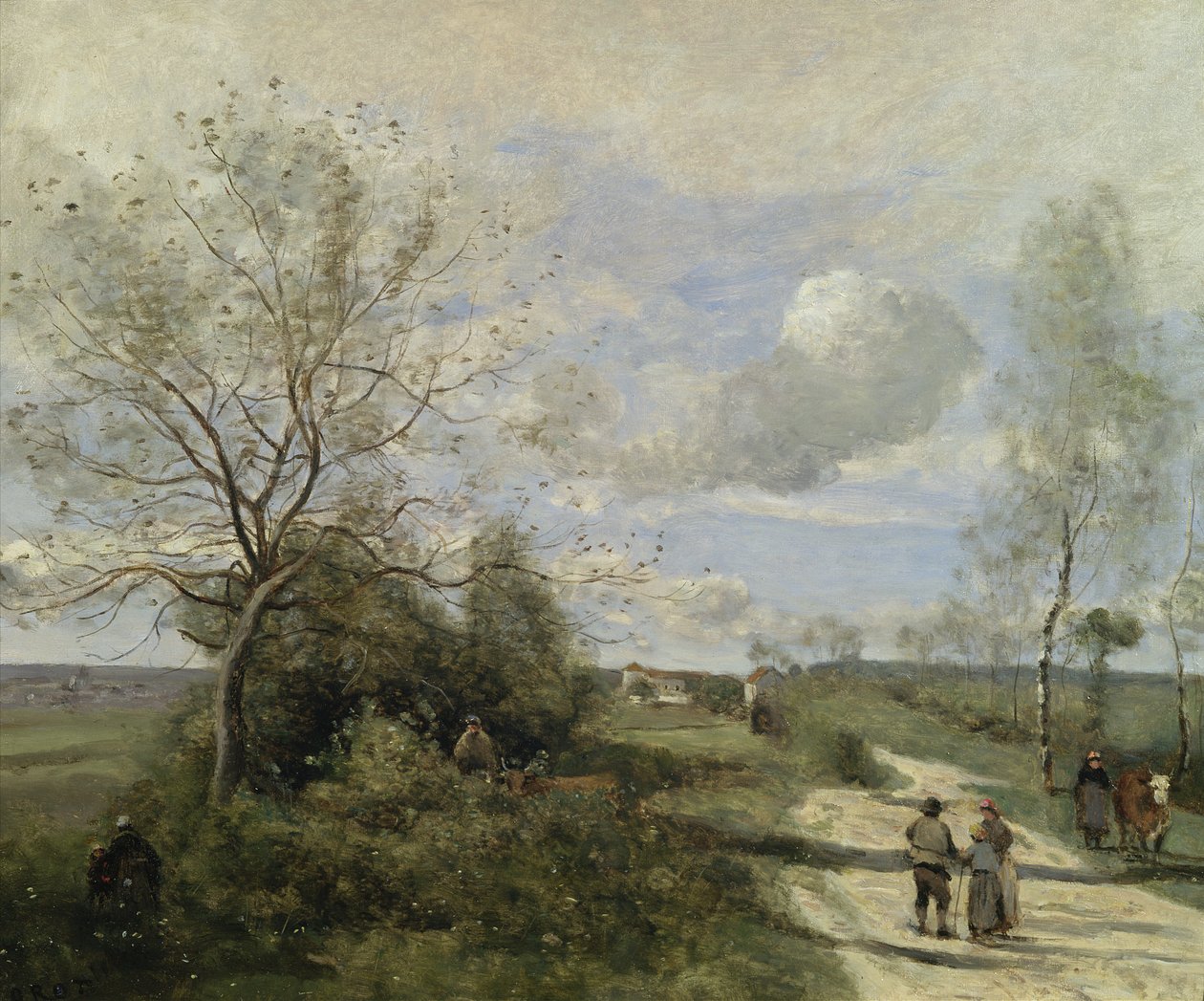 Saintry, lähellä Corbeilia, valkoista tietä tekijältä Jean Baptiste Camille Corot
