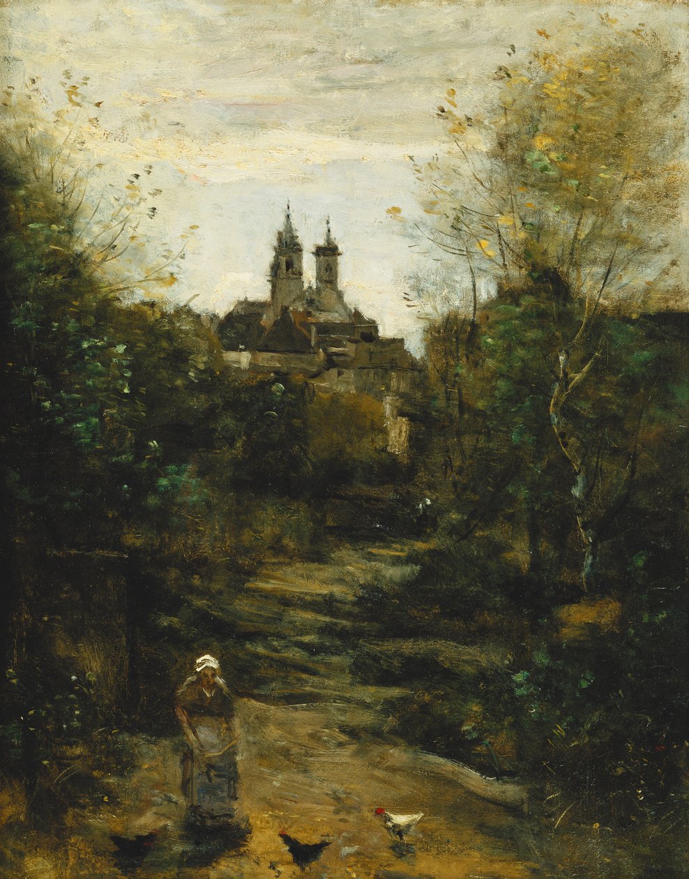 Semur, Tie kirkkoon; Semur, Le Chemin de l"Eglise, n. 1855-1860 ja 1872-1873 tekijältä Jean Baptiste Camille Corot