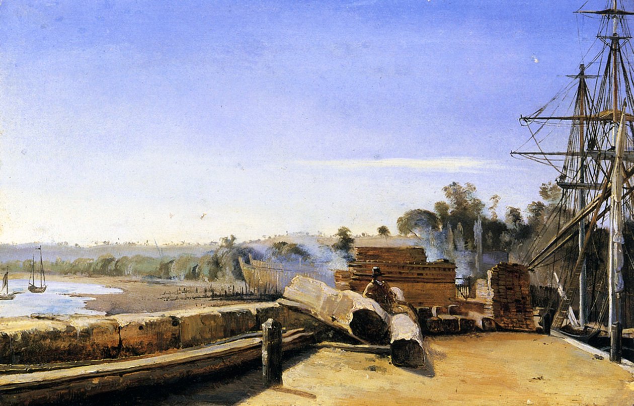 Honfleurin telakka, noin 1823 (öljy paperille). tekijältä Jean Baptiste Camille Corot