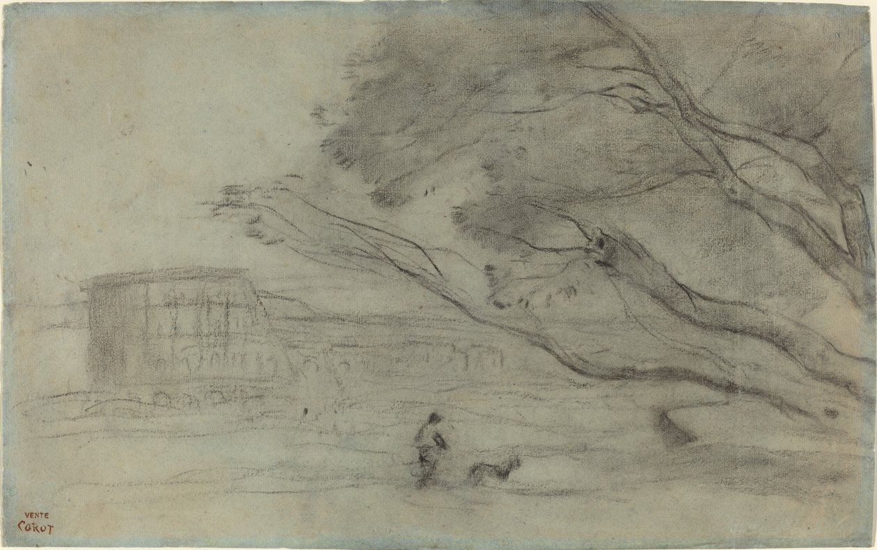 Matkamuisto: Roomalainen maisema ja Colosseum tekijältä Jean Baptiste Camille Corot