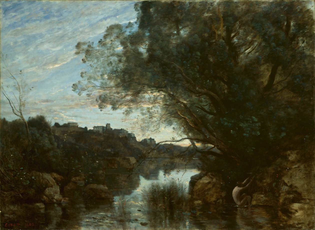 Matkamuisto Nemi-järven ympäristöstä tekijältä Jean Baptiste Camille Corot