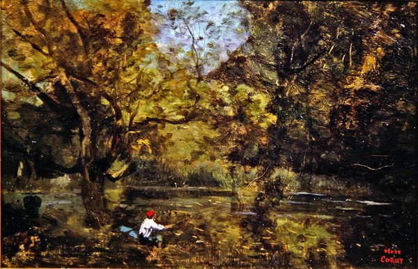 The Angler (öljy kankaalle) tekijältä Jean Baptiste Camille Corot