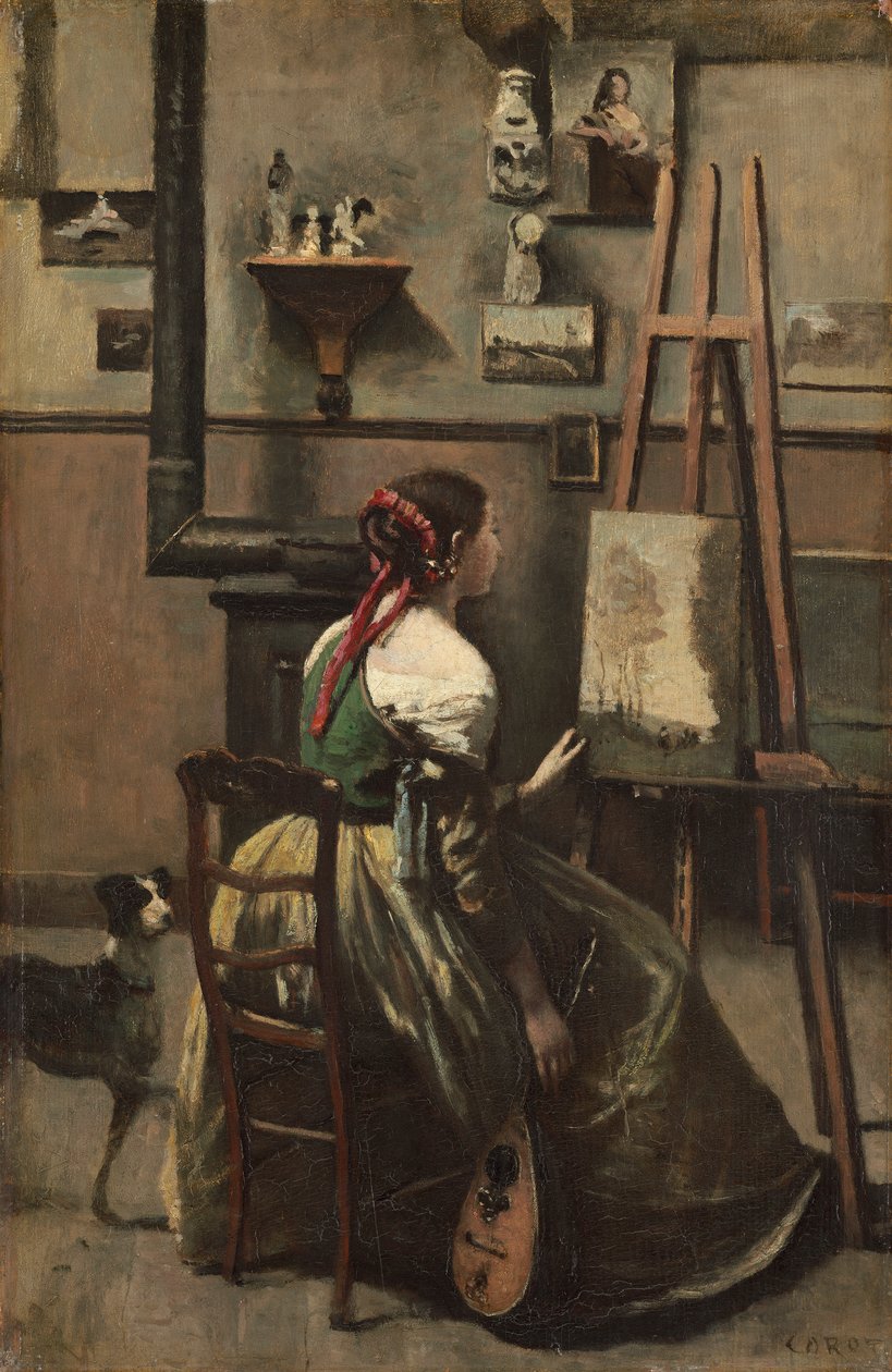 Taiteilijan studio, n. 1868 (öljy puulle) tekijältä Jean Baptiste Camille Corot