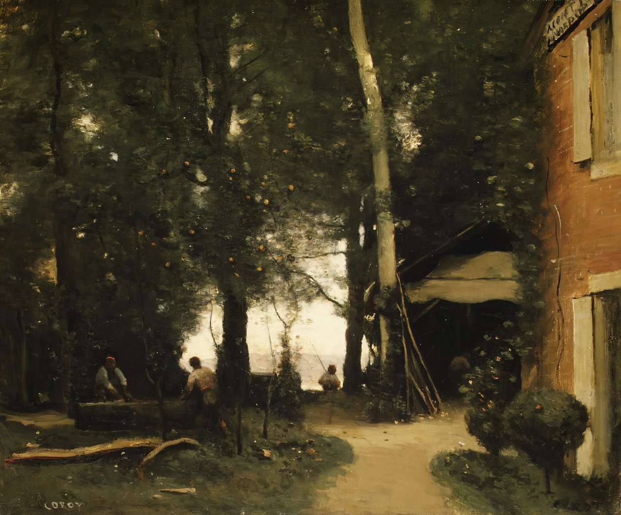 Seinen ranta Conflansissa, n. 1865-70. tekijältä Jean Baptiste Camille Corot