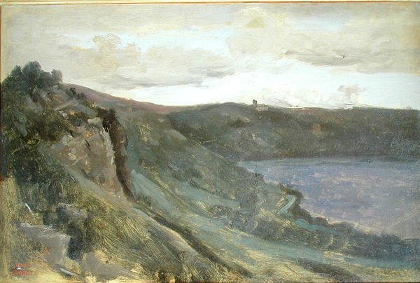 Tiberin rannat, kukkuloiden ympäröimä, n. 1825-27 (öljy kankaalle) tekijältä Jean Baptiste Camille Corot