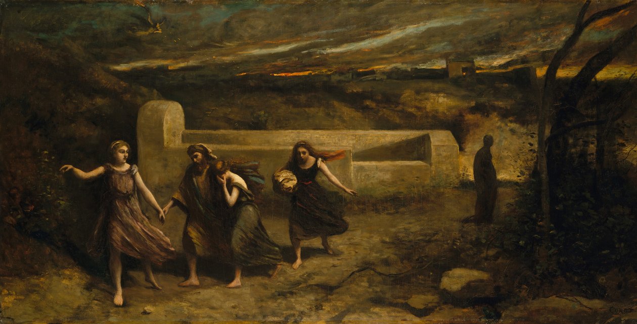 Sodoman palaminen, entinen Sodoman tuho, 1843 ja 1857. tekijältä Jean Baptiste Camille Corot
