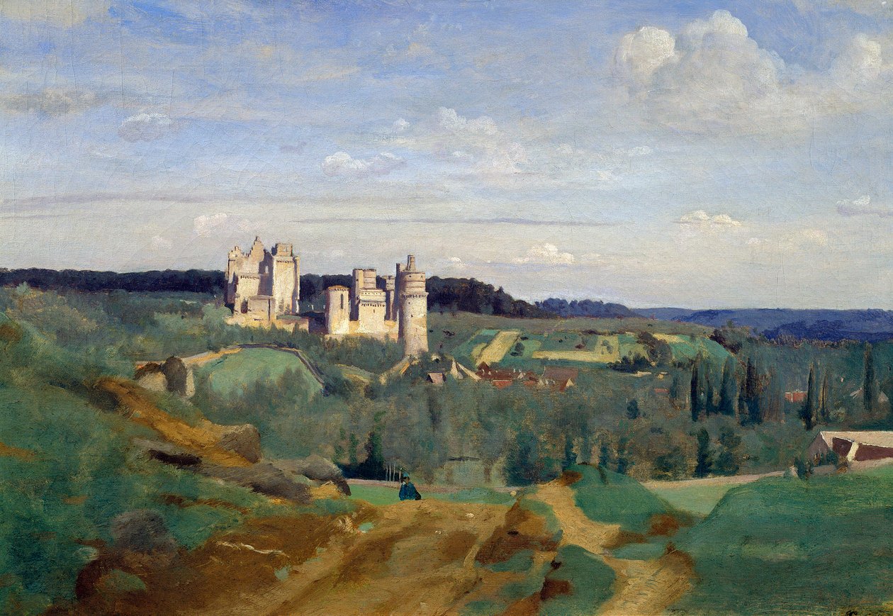 Pierrefondsin linna Camille Corotin (1796-1875) maalaus 1834 Quimper, Musee Des Beaux Arts tekijältä Jean Baptiste Camille Corot