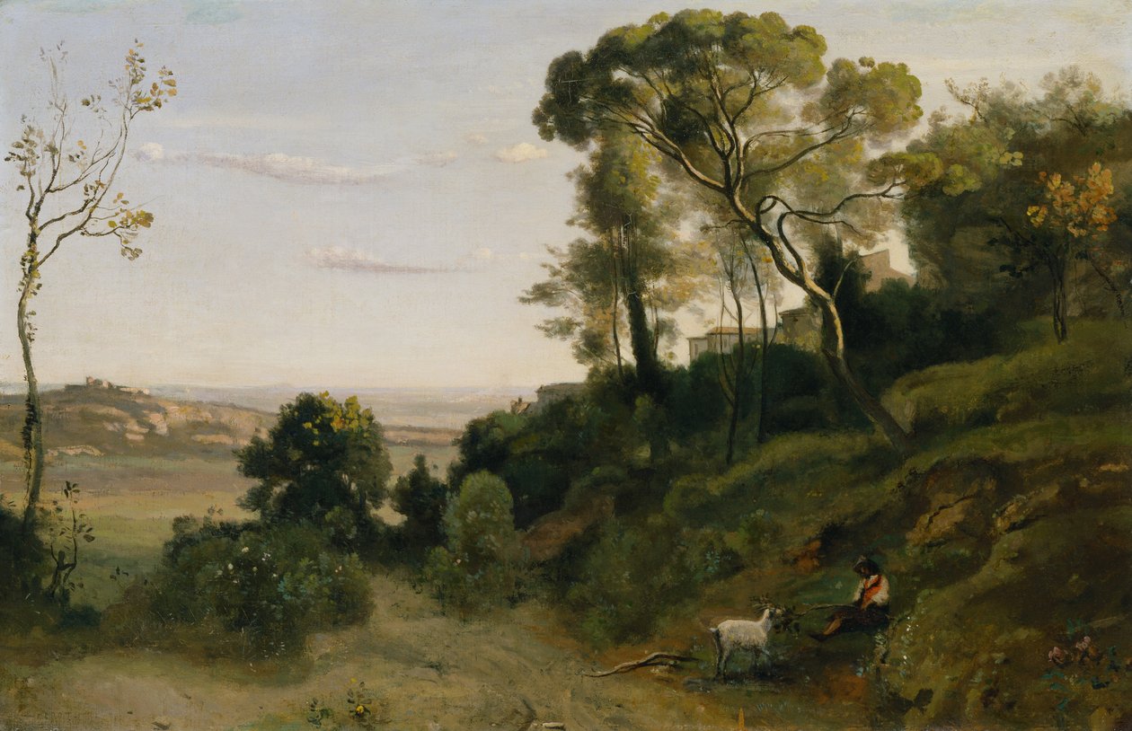 Maaseutu lähellä Napolia (öljy kankaalle) tekijältä Jean Baptiste Camille Corot