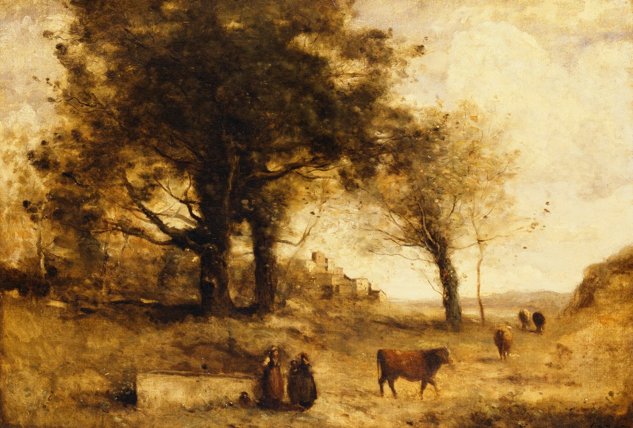 Lehmät ja kaivo, tekijältä Jean Baptiste Camille Corot