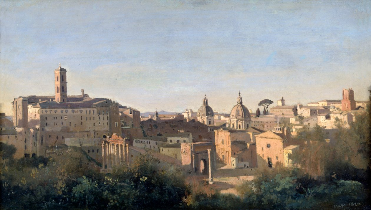 Forum nähtynä Farnese Gardensista, Rooma, 1826 tekijältä Jean Baptiste Camille Corot