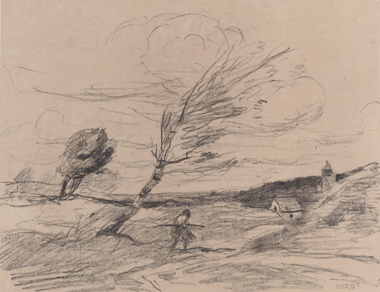 Tuulenpuuska Le Coup de Vent, 1871. tekijältä Jean Baptiste Camille Corot
