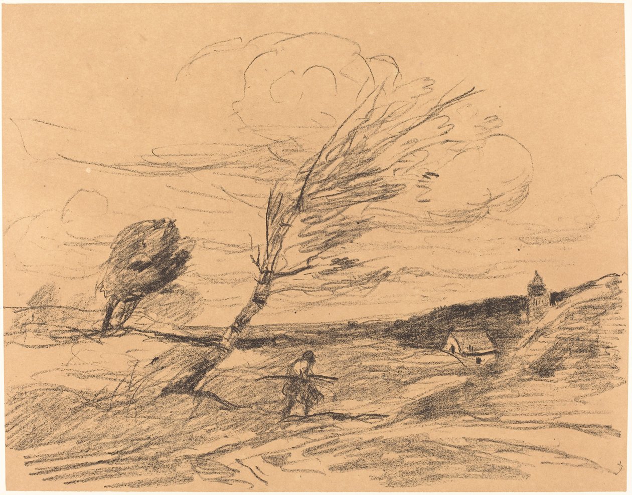 Tuulenpuuska Le Coup de vent, 1871. tekijältä Jean Baptiste Camille Corot